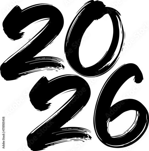 A Handwritten bold brush stroke number 2026 symbol representing the upcoming year celebration vector Illustration 
