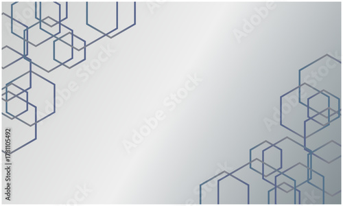 シルバーのメタリックグラデーションと六角形ラインを組み合わせたビジネス・テクノロジー系フレーム背景