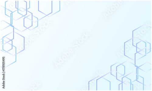 ホワイトのメタリックグラデーションと六角形ラインを組み合わせたビジネス・テクノロジー系フレーム背景