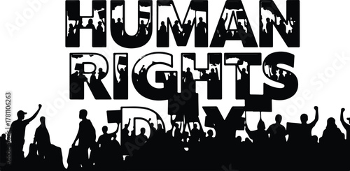 Human Rights Day Crowd Silhouette Illustration for Advocacy and Social Justice Initiatives