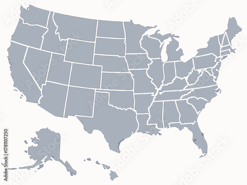 United States of America Map with State Borders in Light Gray and White Outlines simplified