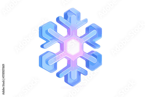 Snowflake soft glass glowing icon minimal volumetric emojis vector pink focus no