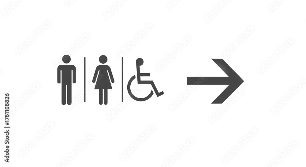custom made wallpaper toronto digitalRestroom sign with male female and disabled symbols pointing right.