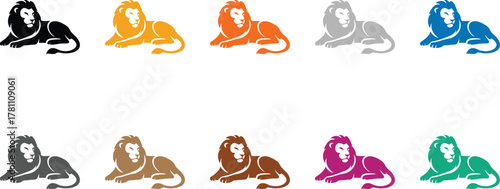 Colorful lion icons in two rows design, Vibrant lion face animal vector collection