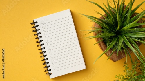 New year resolutions 2026 on desk. 2026 goals list with notebook, plant on colorful background. resolutions, plan, goals, action, checklist, idea concept. new year 2026 resolutions, copy space