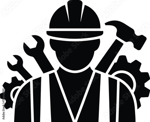 Construction worker with tools silhouette