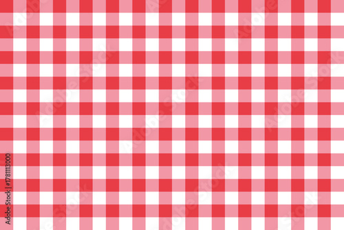 Red tablecloth texture . Checkered picnic plaid texture . Red checkered table pattern . Vector illustration