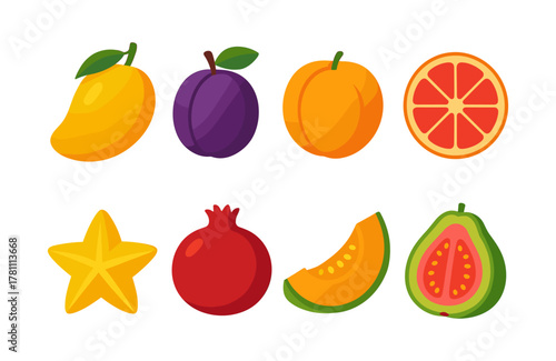 Colorful collection of fresh fruits in a modern flat design style