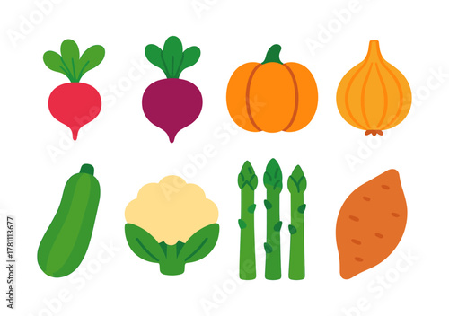 Colorful flat style vegetables collection: fresh and vibrant produce designs