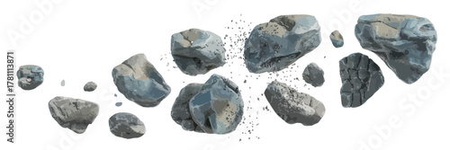 3D Cosmic Space Stone Meteorite Set – Flying Asteroid Debris, Grey Galaxy Rocks, Sci-Fi Comet Explosion Elements for Poster, Game, Animation, or VFX Design