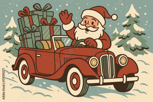 Santa no bubbles retro icon vector green wrap chinese roadtrip from loaded