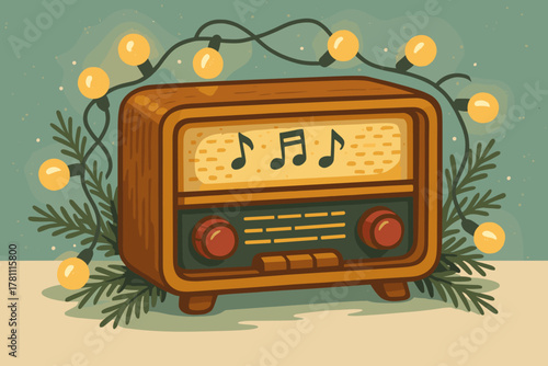 Vintage holiday radio red textured feel fills vector nostalgic reflections no icon