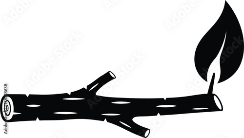 Stylized black wood log and green leaf icon resembling a flame, symbolizing natural energy and growth