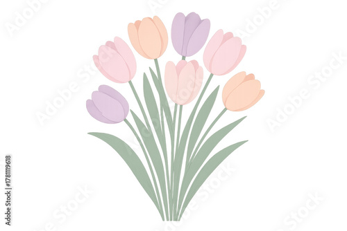 Pastel colored tulip bouquet illustration transparent background