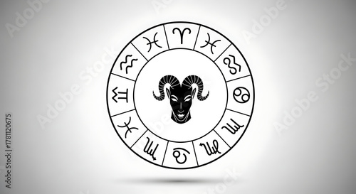 Zodiac circle with Aries symbol at center background