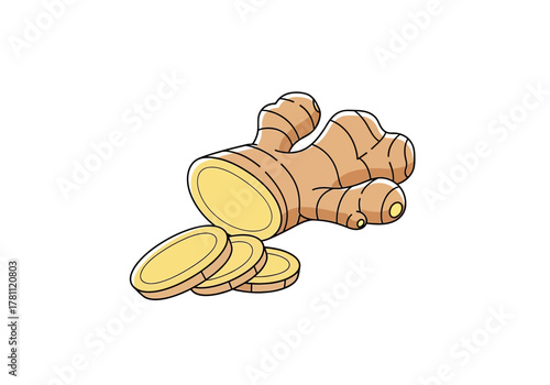 Ginger root with sliced pieces