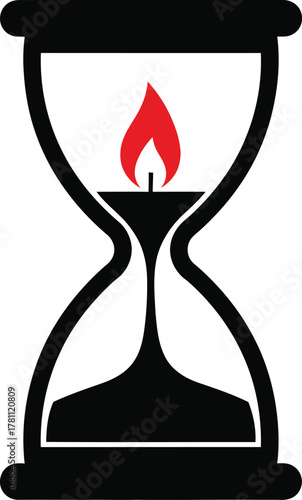 Time burning concept with a lit candle inside an hourglass, illustrating life's finite duration and urgency.