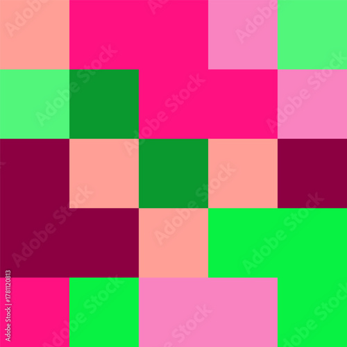 Bright background of squares. Pink and green. Tetris shapes. Tetris figures. Colorful festive background. Vector