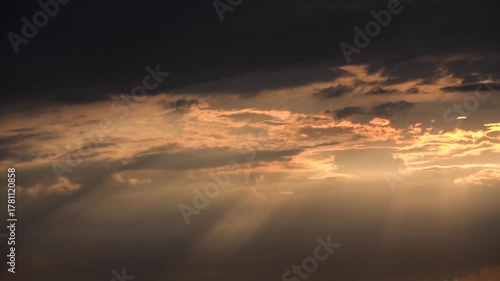 Clouds on Sky, Dramatic Sunset, Fluffy Cloudy Day, Nature Summer in Twilight