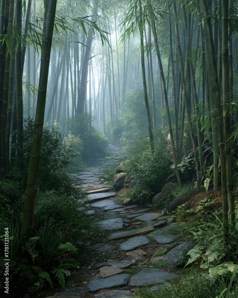 Fototapeta premium Misty Morning Bamboo Path