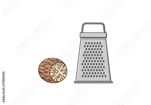 Image shows a nutmeg next to a grater