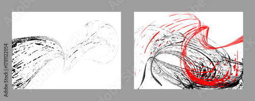 Strokes of black and red paint on a white background. Set of two templates. Graffiti element. Design template for the design of banners