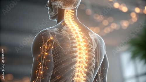 Glowing Male Spine Made of Light Particles