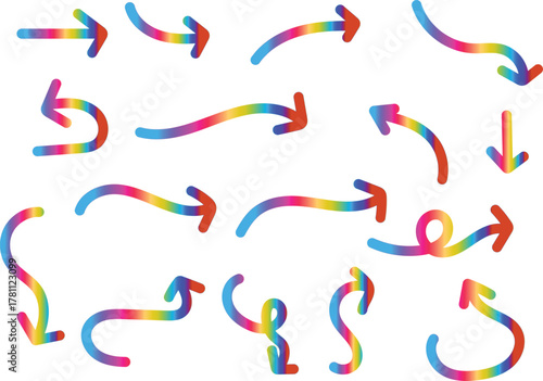 Arrow symbols with rainbow gradient vector illustration