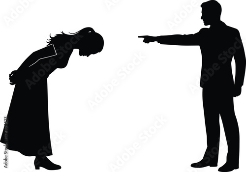 Conflict, reprimand, authority, submission, emotion, pointing, posture, suit, dress, gesture, confrontation, drama, tension, communication, scene, interaction, discipline, body language