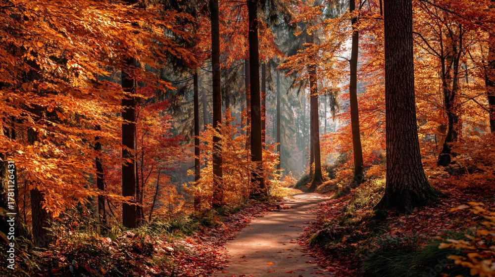 Fototapeta premium Golden Autumn Forest Path