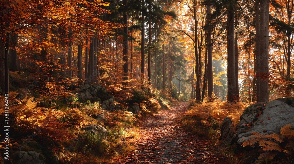Obraz premium Golden Autumn Forest Path