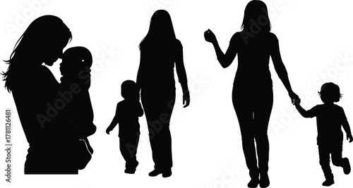 Mother, child, family, care, parenting, bonding, silhouette, affection, nurture, support, relationship, walk, embrace, guidance, love, comfort, protection, motherhood, connection, togetherness