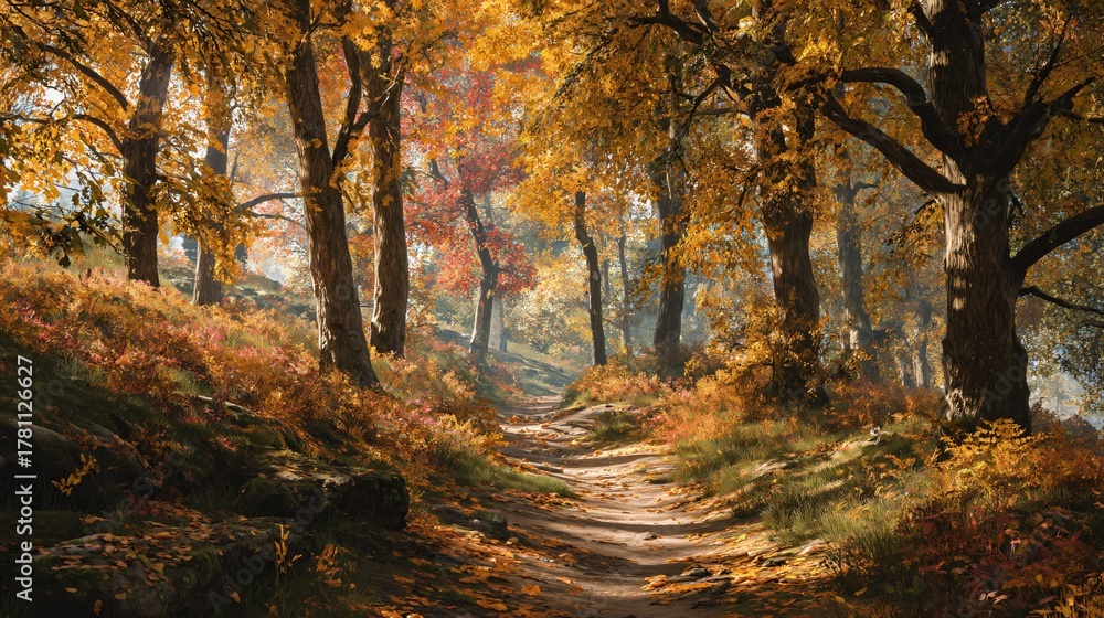 Fototapeta premium Golden Autumn Forest Path