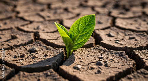 New life in cracked earth drought survival plant growth resilience hope in dry land arid climate change concept