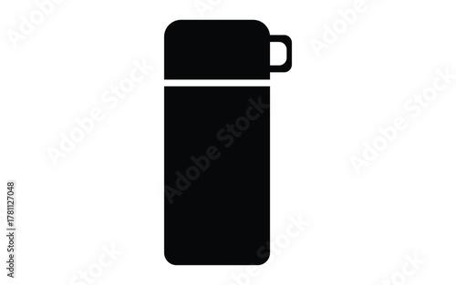 Thermos bottle. Graphic icon of vacuum flask on white surface.