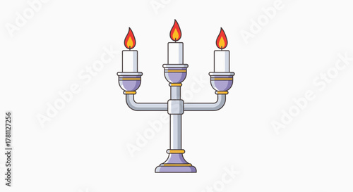 Elegant candelabra with three lit candles, flat vector illustration for celebration and decor