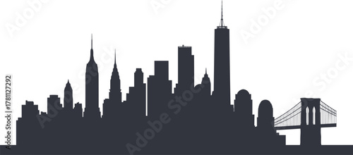 New York, skyline, silhouette, cityscape, architecture, buildings, urban, landmark, Empire State, Chrysler, One World, Brooklyn Bridge, spire, tower, famous, USA, travel, tourism, black, white