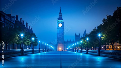 Universal Hour of Peace Illuminated Big Ben and Westminster Bridge Architecture at Night in London Landmark