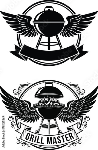 Silhouette Grill emblem with wings vector illustration
