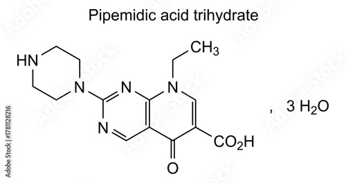Pipemidic acid trihydrate, chemical structure of pipemidic acid trihydrate, drug substance