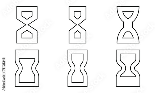 A simple line drawing of a black hourglass with sand falling on a white background