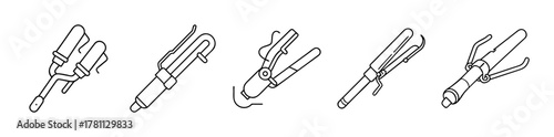 Hair styling tools set line icon. curling irons and straighteners.