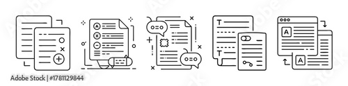 Digital document management, content editing, and form processing icons