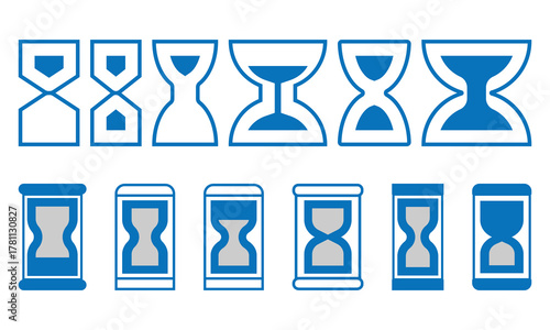 Sand watch icon set . Hourglass symbol. Flat vector graphic design elements.