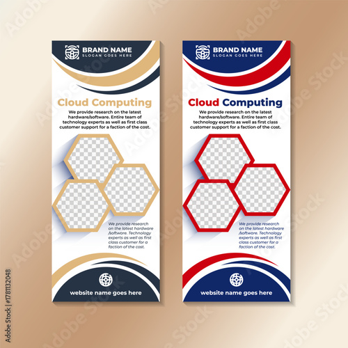 collection of cloud computing modern business roll up banner design template, hexagon shape for photo space creative poster stand or brochure concept, Network cover publication