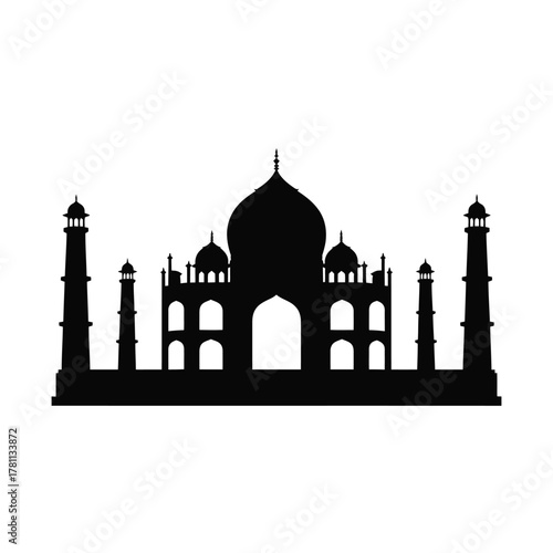 Iconic taj mahal silhouette against a white background
