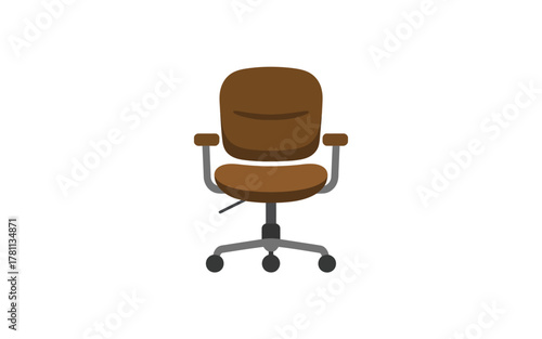 Modern brown leather office chair with wheels and armrests