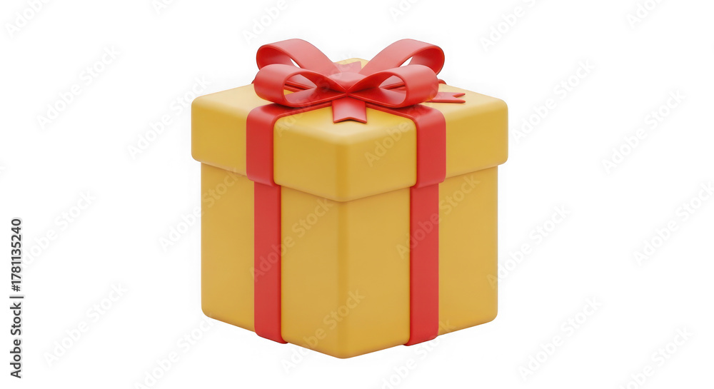 Fototapeta premium Yellow gift box with red ribbon isolated on transparent background, present