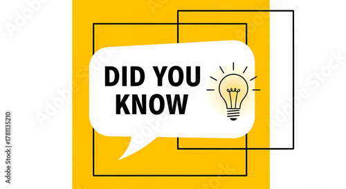 Did you know speech bubble with light bulb idea symbol. Interesting facts and quiz vector illustration