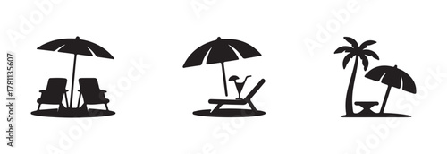 Chair and umbrella summer simple graphic design icon set, beach chair logo icon, vector illustration EPS 10.